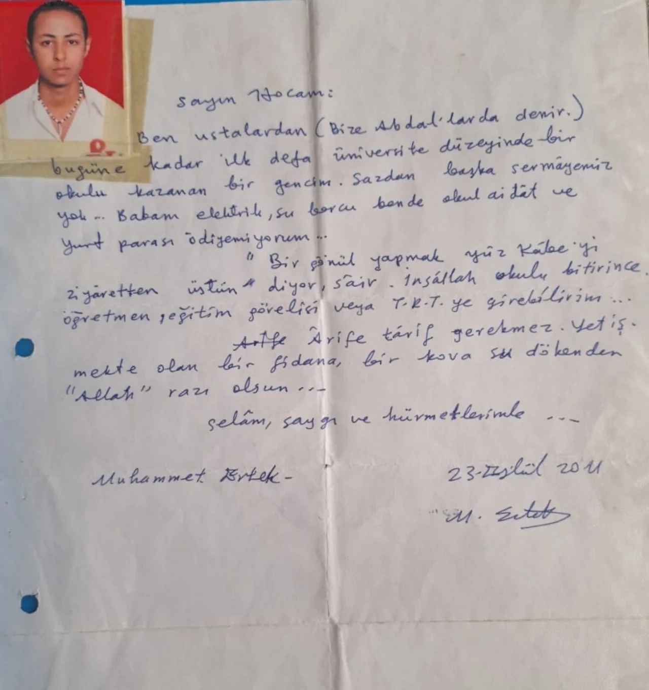 Yıllar Önce İstanbul Şubemizden Burs Alan Öğrencimizin Mektubu